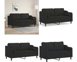 vidaXL Tweezitsbank met sierkussens 140 cm stof zwart - 2-zitsbank - 2-zitsbanken - Tweezitsbank - Bank