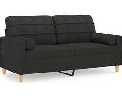 vidaXL - Tweezitsbank - met - sierkussens - 140 - cm - stof - zwart