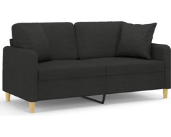vidaXL - Tweezitsbank - met - sierkussens - 140 - cm - stof - zwart