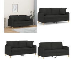 vidaXL Tweezitsbank met sierkussens 140 cm stof zwart - Tweezitsbank - Tweezitsbanken - 2-zitsbank - Bank
