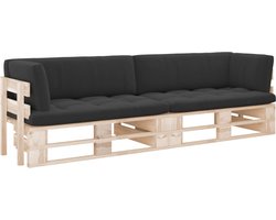 vidaXL - Tweezitsbank - pallet - met - kussens - geïmpregneerd - grenenhout