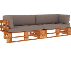vidaXL - Tweezitsbank - pallet - met - kussens - honingbruin - geïmpregneerd - hout