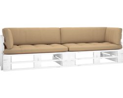 vidaXL - Tweezitsbank - pallet - met - kussens - wit - geïmpregneerd - grenenhout