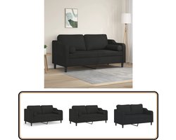 vidaXL Tweezitsbank zwart met sierkussens 140cm Tweezitsbank - Zwarte Bank - Banks Kopen - Lounge Meubilair - Stoffen Bank