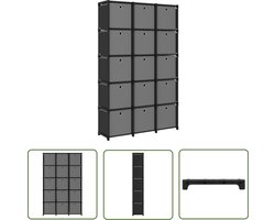 vidaXL Vakkenkast - Opbergkast - Kast met 15 vakken met boxen 103x30x175,5 cm stof zwart - Kast Met Vakken - Zwarte Kast - Grijze Kast