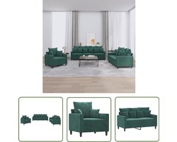 vidaXL Velours Bank - Loungebank - 3-delige Loungeset met kussens fluweel donkergroen - Donkere Bank - Lounge Set - Buitenbank