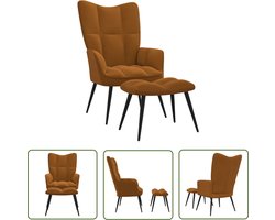 vidaXL Velvet Bank - Relaxfauteuil - Relaxstoel met voetenbank fluweel bruin - Bruine Fauteuils - Lounge Stoel - Huiskamer Meubels
