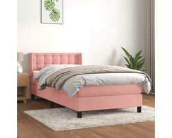 vidaXL Velvet Bed - Boxspringbed - Boxspring met matras fluweel roze 80x200 cm - Pink Bed - Adjustable Headboard - Pocket Spring Mattress