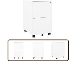 vidaXL Verrijdbaar Ladeblok 39x45x67 cm - Wit Archief Kast - Ladenkast - Metalen Ladeblokken - Bureau Accessoires - Kantoor Artikelen