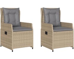vidaXL verstelbare beige tuinstoelen met kussens Tuinset - Tuinstoel - Lounge Stoel - Buitendecoratie - Relaxen