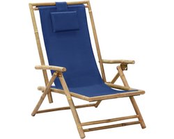 vidaXL - Verstelbare - klapstoel - in - marineblauw - van - bamboe - en - stof