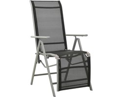 vidaXL Verstelbare Tuinstoelen 2 st Zilver/Zwart Tuinstoel - Lounge Stoel - Buitentijns Meubel - Aluminium Stoel - Zwarte Stoel