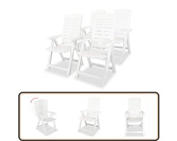 vidaXL Verstelbare Tuinstoelen Wit - Set van 4 Tuinstoelen - Lounge Stoelen - Buistuinstoelen - Tuinset - Outdoor Meubels