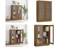 vidaXL Vitrinekast 82,5x30,5x115 cm bewerkt hout bruin eikenkleur - Vitrinekast - Vitrinekasten - Kast - Vitrine