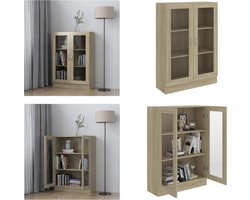 vidaXL - Vitrinekast - 82,5x30,5x115 - cm - bewerkt - hout - sonoma - eikenkleurig