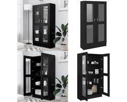 vidaXL Vitrinekast 82,5x30,5x150 cm bewerkt hout zwart - Vitrinekast - Vitrinekasten - Vitrine - Vitrines