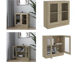 vidaXL Vitrinekast 82,5x30,5x80 cm bewerkt hout sonoma eikenkleurig - Vitrinekast - Vitrinekasten - Vitrine - Vitrines