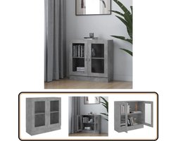 vidaXL Vitrinekast betongrijs 82,5x30,5x80 cm Vitrinekast - Boekenkast - Betongrijs - Houten Kast - Woonkamerdecoratie