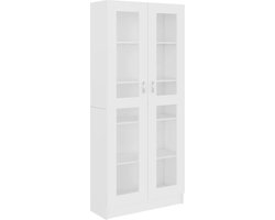 vidaXL Vitrinekast - Wit - Bewerkt Hout - 82,5x30,5x185,5 cm Vitrinekast - Boekenkast - Displaycase - Opslagruimte - Houten Kast