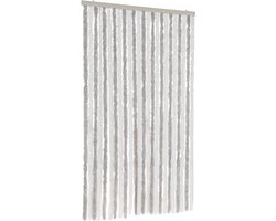 vidaXL - Vliegengordijn - 100x200 - cm - chenille - lichtgrijs - en - wit