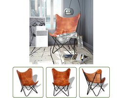 vidaXL Vlinderstoel echt leer bruin - Vlinderstoel - Echt Leer - Vintage Stijl - Bruine Fauteuil - Salonmeubel