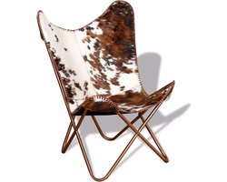 vidaXL Vlinderstoel echt rundleer bruin en wit