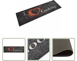 vidaXL Vloerkleden - Keukenmat - Keukenmat wasbaar cooking-print 45x150 cm fluweel zwart - Antislip Mat - Keukenvloer - Zwarte Keukenmat