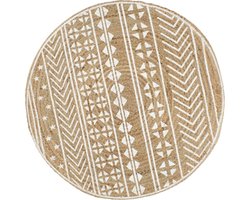 vidaXL - Vloerkleed - handgemaakt - met - witte - print - 150 - cm - jute