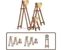 vidaXL Vloerlampen - Set van 3 - Mangohout - Zilver Vloerlampen - Vintage Lampen - Industriële Lampen - Houten Lampen - Set Lampen