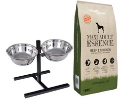 vidaXL - Voederstand - en - kom - met - hondenvoer - Zilver - en - Zwart - 50 - x - 29 - cm