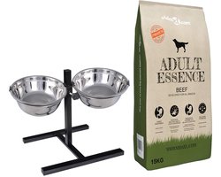 vidaXL - Voederstand - en - kom - met - hondenvoer - Zilver - en - Zwart - 57,5 - x - 26 - cm
