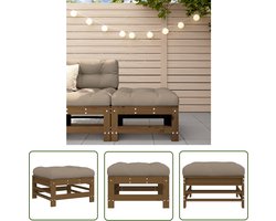 vidaXL Voetenbank - Tuin Bank - Tuinvoetenbank met kussen massief grenenhout honingbruin - Lounge Set - Outdoor Furniture - Grenenhout Meubels