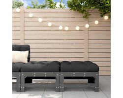 vidaXL Voetenbank - Tuin Banken - Tuinvoetenbanken met kussens 2 st massief grenenhout grijs - Lounge Stoel - Outdoor Meubilair - Grenenhout Meubilering