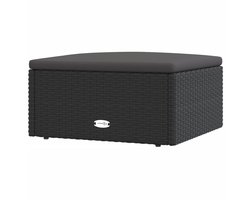 vidaXL Voetenbankje met Kussen - Poly Rattan - Zwart Voetenbank - Relaxstoel - Tuinset - Buitendecor - Lounge Set