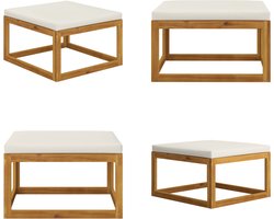 vidaXL - Voetensteun - met - crèmewit - kussen - massief - acaciahout