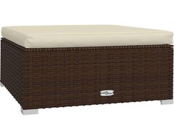 vidaXL - Voetensteun - met - kussen - 70x70x30 - cm - poly - rattan - bruin