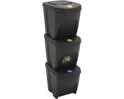 vidaXL - Vuilnisbakken - 3 - st - stapelbaar - 75 - L - polypropeen - grijs