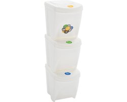 vidaXL - Vuilnisbakken - 3 - st - stapelbaar - 75 - L - polypropeen - wit
