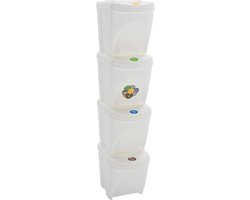 vidaXL - Vuilnisbakken - 4 - st - stapelbaar - 100 - L - polypropeen - wit