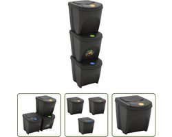 vidaXL Vuilnisbakken - Afvalscheiding - Vuilnisbakken 3 st stapelbaar 75 L polypropeen grijs - Stapelbare Containers - Polypropeen - Grijze Prullenemmer