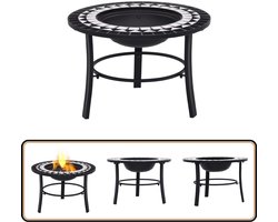 vidaXL Vuurschaal - Mozaïek - 68 cm - Zwart en Wit Vuurschaal - Tuinset - Buitengoed - Tuinverlichting - Bbq Set