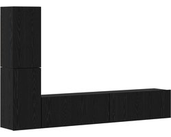 vidaXL - Wand - TV - Kast - Wandgemonteerd - 2 - pcs - Zwart - Eiken - Bewerkt - hout