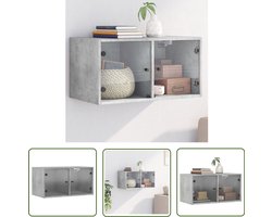 vidaXL Wanddecoratie - Hangkast - Wandkast met glazen deuren 68,5x37x35 cm betongrijs - Bergruimte - Houten Kast - Glazen Deur