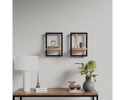 vidaXL Wanddecoratie - Houten Wandplank - Wandschappen 2 st 25x25x35 cm massief acaciahout en staal - Vintage Wandrek - Design Wandkast - Woonaccessoires