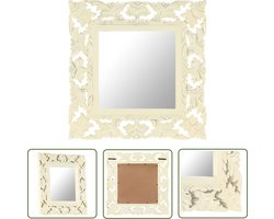 vidaXL Wanddecoratie - Mango Houtspiegel - Spiegel handgesneden 50x50 cm massief mangohout wit - Vintage Spiegel - Design Spiegel - Ovale Spiegel