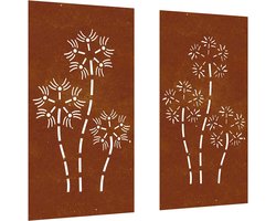 vidaXL - Wanddecoratie - tuin - 2 - st - bloemenontwerp - 105x55 - cm - cortenstaal