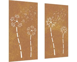 vidaXL - Wanddecoratie - tuin - 2 - st - bloemenontwerp - 105x55 - cm - cortenstaal
