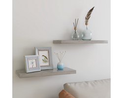 vidaXL Wanddecoratie - Wandplanken - Wandschappen zwevend 2 st 60x23,5x3,8 cm MDF betongrijs - Betonlook - Grijze Woonaccessoires - Minimalistisch Design
