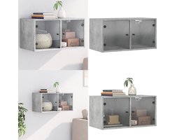 vidaXL Wandkast met glazen deuren 68,5x37x35 cm betongrijs - Wandkast - Wandkasten - Opbergkast - Wandgemonteerde Kast