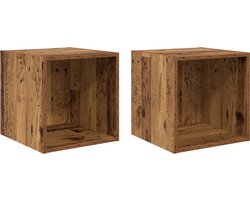 vidaXL - Wandkast - met - plank - 2 - pcs - Oudhout - 37 - x - 37 - x - 37 - cm - Bewerkt - hout